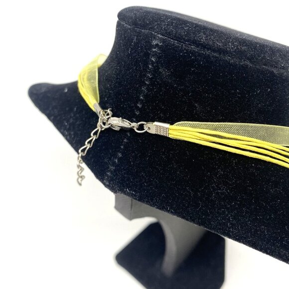 Yellow Sheer Ribbon And Cords Necklace Chain 18" Length Multi-Strand - Picture 2 of 4